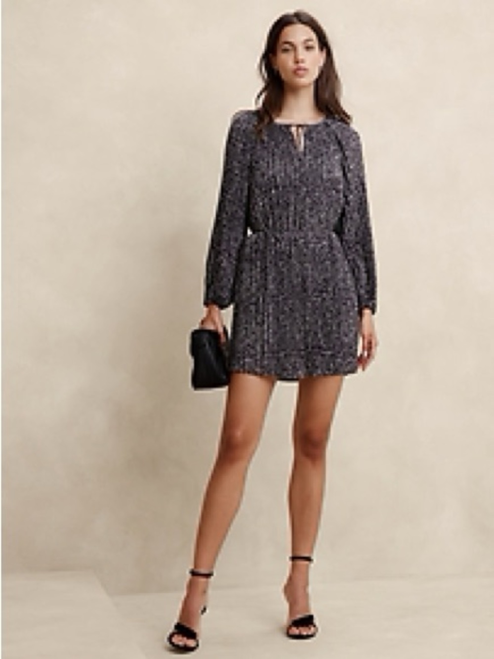 Banana Republic Black Speckled Long-Sleeve Mini Dress